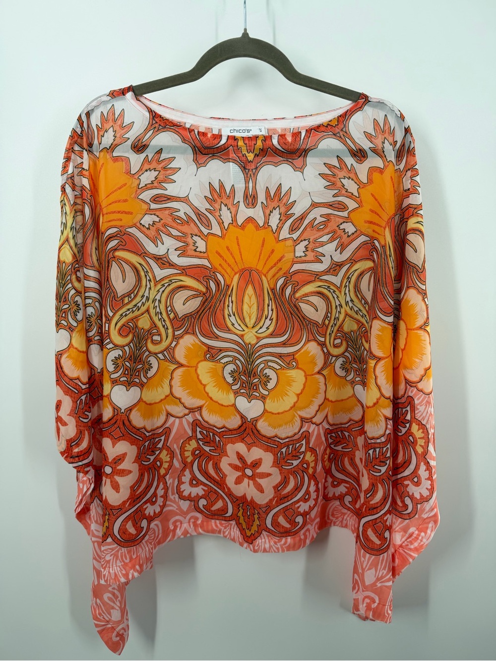 Chico’s Orange and White Floral Paisley Poncho